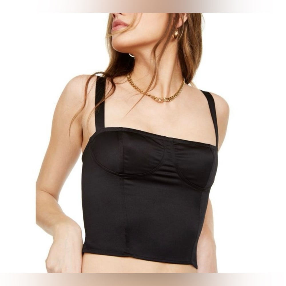 NWT DANIELLE BERNSTEIN Black Silky Satin Bustier Camisole Tank Top 4 US